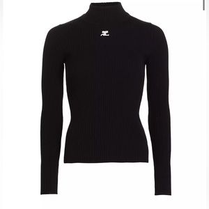 COURREGES BLACK RIBBED RE EDITION EMBROIDERED TURTLENECK